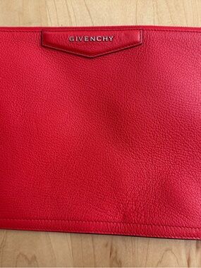 Givenchy Red Leather Clutch with Metal Logo